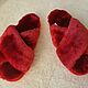 Women's red sheepskin street flip-flops. Slippers. Warm gift. My Livemaster. Фото №5