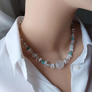 Колье чокер из горного хрусталя, лунного камня и амазонита. . Украшения ручной работы - Ярмарка Мастеров Украшения ручной работы. Ярмарка Мастеров - ручная работа Колье чокер из горного хрусталя, лунного камня и амазонита. Handmade.