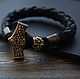 Leather bracelet with Thor's hammer ,men's bracelet, Bead bracelet, Volgograd,  Фото №1