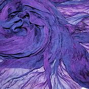 Tunic-shawl beach silk color purple with turquoise