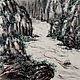 Китайская живопись Быстрое течение(картина графика пейзаж горы лодки), Картины, Москва,  Фото №1