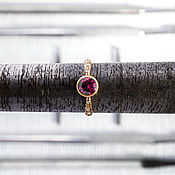 Украшения handmade. Livemaster - original item Vermeil ring with 6mm rhodolite garnet (RCR6). Handmade.