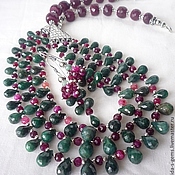 Украшения handmade. Livemaster - original item 3niti NECKLACE EARRINGS - GREEN SAPPHIRES - brealey, RUBIES.. Handmade.
