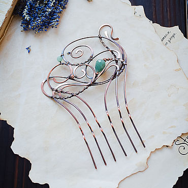 Украшения ручной работы. Ярмарка Мастеров - ручная работа Большой медный гребень с нефритом Украшение для волос Зеленый Заколка. Handmade.