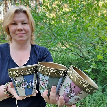Цветы и флористика ручной работы. Ярмарка Мастеров - ручная работа Горшки цветочные Комплект цветочных горшков Для комнатных цветов. Handmade.