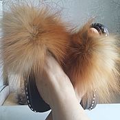 Обувь ручной работы handmade. Livemaster - original item Street flip flops with fur of Fox. Handmade.