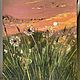 Картина Маслом Пейзаж с одуванчиками. Картина закат в поле, Картины, Кемерово,  Фото №1