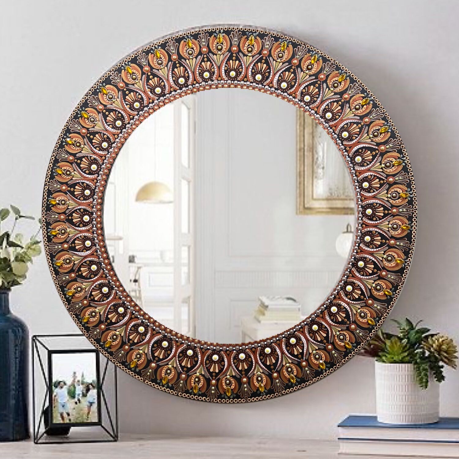 Зеркало настенное с орнаментом, зеркало круглое, зеркало в раме 60см, Зеркала, Волгоград,  Фото №1