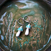 Украшения handmade. Livemaster - original item Hoop earrings: ceramic mushrooms, turquoise fly agaric. Handmade.