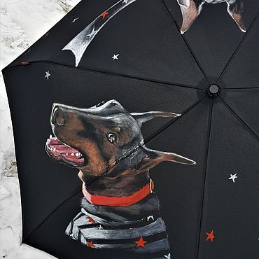 Аксессуары ручной работы. Ярмарка Мастеров - ручная работа ЗОНТ расписной. 2 портрета пинчера со звездочками.. Handmade.