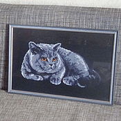 Картины и панно handmade. Livemaster - original item The ready embroidered picture "British cat". Handmade.