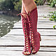 Women summer boots genuine perforated leather, High Boots, Denpasar,  Фото №1