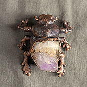 Украшения handmade. Livemaster - original item Copper Brooch Scarab Beetle Amethyst.. Handmade.