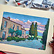Landscape gouache: Tuscany, Italy, Pictures, Moscow,  Фото №1
