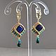 Byzantine earrings with lapis lazuli, earrings with malachite pendants, Earrings, Moscow,  Фото №1