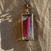 Pendant, jewelry resin pendant, with acorns in red mist