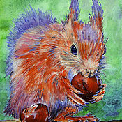 Картины и панно handmade. Livemaster - original item Paintings: watercolor drawing animals squirrel nature AT BREAKFAST. Handmade.
