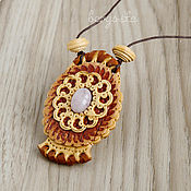 Украшения handmade. Livemaster - original item Birch bark pendant, Aurora pendant with rose quartz.. Handmade.