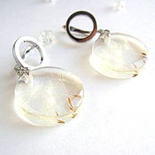 Украшения handmade. Livemaster - original item Round Earrings with Real Dandelion Seeds Transparent Rhodium Resin. Handmade.