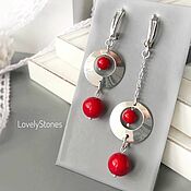 Украшения handmade. Livemaster - original item Asymmetric earrings Red coral locks silver, long red. Handmade.