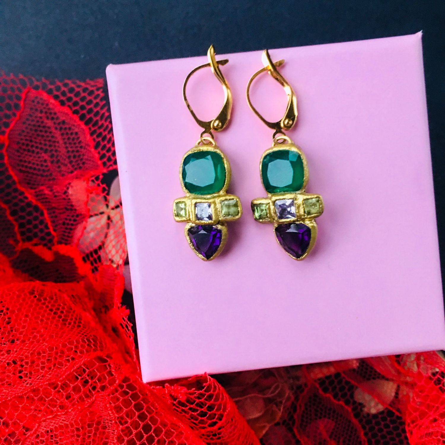 Серьги с хризопразом "Зеленый и фиолетовый" в интернет-магазине Ярмарка ...