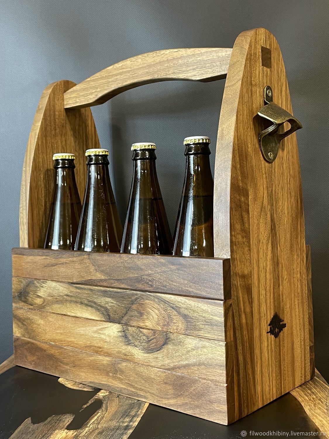 Ящик переноска для бутылок, с открывашкой из массива грецкого ореха в ...