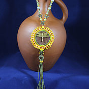 Украшения ручной работы. Ярмарка Мастеров - ручная работа Pendant: Bronze Sunflower. Macrame and beads. Handmade.