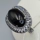 Silver ring with black onyx 24h12 mm and cubic zirconia, Rings, Moscow,  Фото №1