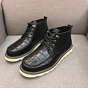 Обувь ручной работы handmade. Livemaster - original item Men`s shoes made of crocodile leather, lace-up, black color.. Handmade.