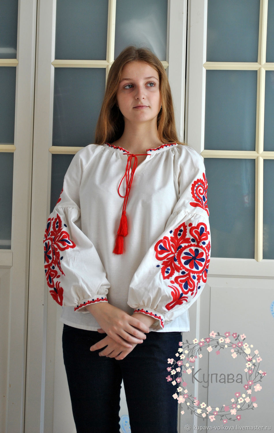 Embroidered shirt in ethno / boho style white, People\\\'s shirts, Anapa,  Фото №1