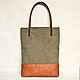 Khaki bag made of canvas and reddish-brown eco-leather. Classic Bag. Cuteshop. Интернет-магазин Ярмарка Мастеров.  Фото №2