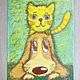 Painting children's oil pastel cat and dog 'Friends' 297h420 mm. Pictures. Larisa Shemyakina Chuvstvo pozitiva (chuvstvo-pozitiva). Ярмарка Мастеров.  Фото №6