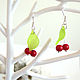 Cherry earrings Winter cherry Red cherry Green Leaf, Earrings, Taganrog,  Фото №1