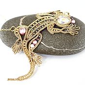 Украшения handmade. Livemaster - original item Gold, soutache Lizard necklace.. Handmade.