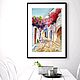 Painting of the summer street the city of Greece cozy watercolor order Europe, Pictures, Moscow,  Фото №1