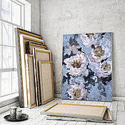 Картины и панно handmade. Livemaster - original item Abstract painting flowers in the interior (blue gray white). Handmade.