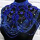 Blue large shoulder necklace Big navy beaded bib. Necklace. Beaded jewelry by Mariya Klishina. My Livemaster. Фото №5