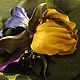 Leather flowers. Decoration brooch hairpin IRIS ANGELLO.yellow purple. Brooches. Irina Vladi. My Livemaster. Фото №5