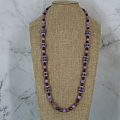 Работы для детей, handmade. Livemaster - original item Long beads made of lepidolite stones. Handmade.