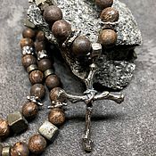 Bracelet made of natural stones Apatity, author's bronze Anna Black