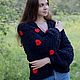 Черный оверсайз женский кардиган крупной ручной вязки с красн. Кардиганы. Оксана (oxigfashion). Интернет-магазин Ярмарка Мастеров.  Фото №2