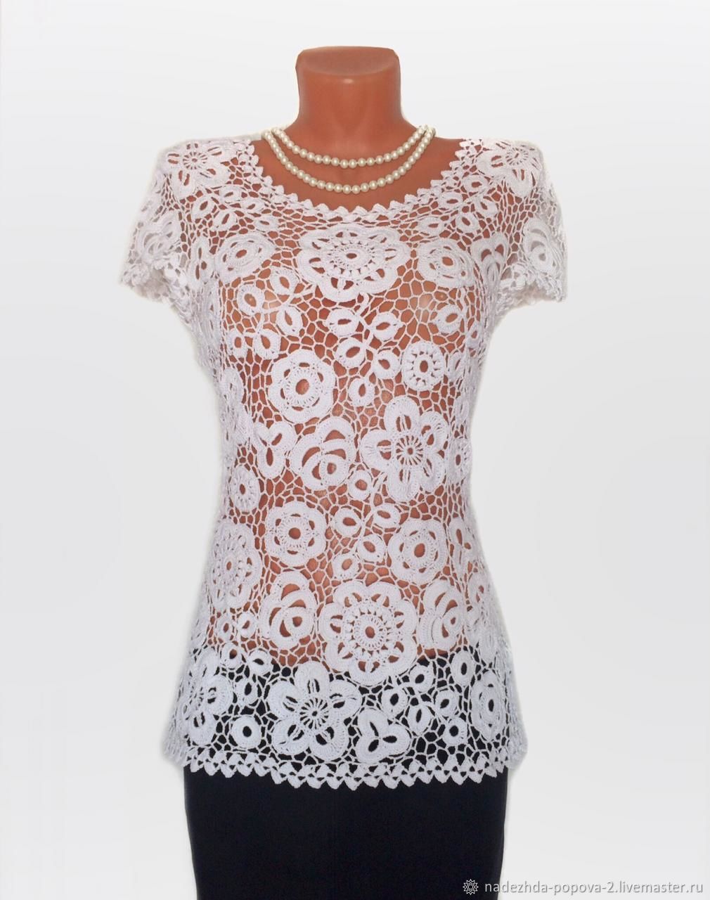 Блузка белая связана крючком купить в интернет-магазине Ярмарка ...