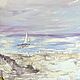 Painting in soft colors with the sea. Oil painting with a boat, Pictures, Moscow,  Фото №1