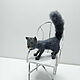 Mini figure of a gray-blue cat, for a dollhouse. Miniature figurines. AnzhWoolToy (AnzhelikaK). My Livemaster. Фото №4