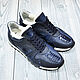 Sneakers made of ostrich calf leather, in blue, with fur, Sneakers, St. Petersburg,  Фото №1