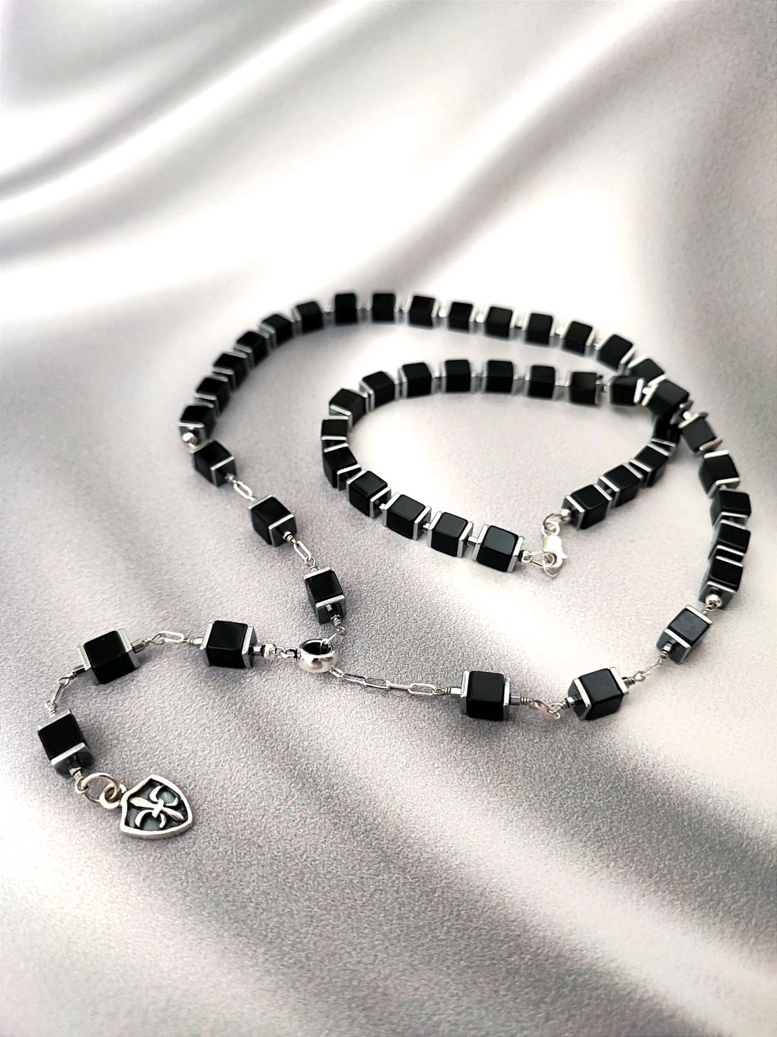 Мужской чокер из черного оникса Королевский подарок. Серебро 925 в ...