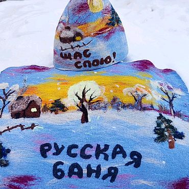 Аксессуары ручной работы. Ярмарка Мастеров - ручная работа Банная Шапка и коврик комплект Русская Баня. Handmade.