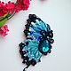 Brooch blue black butterfly embroidered Shibori silk ribbon,crypearls. Brooches. Oriel (Oriel). Интернет-магазин Ярмарка Мастеров.  Фото №2