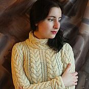 Одежда handmade. Livemaster - original item Pure wool sweater with braids (cream color). Handmade.