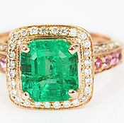 18K Rose Cut Emerald Dueling Ring, Emerald Cocktail Ring, Mismatch Col